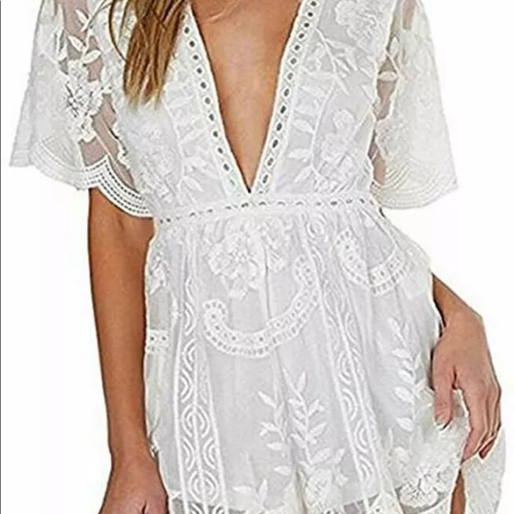 🆕Wicky LS Sexy Lace Romper in White New Never Worn Size Med